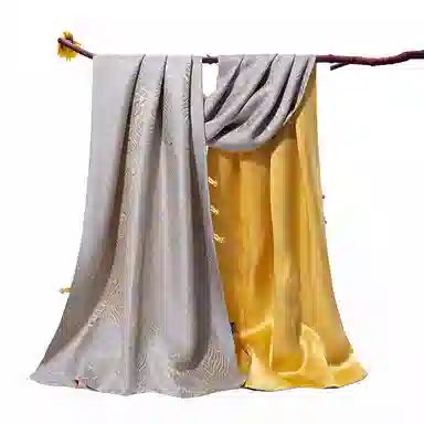 一米画纱 中式国风高级复古盘扣双面提花双层真丝长巾奢华两用 桑蚕丝 丝巾 女款