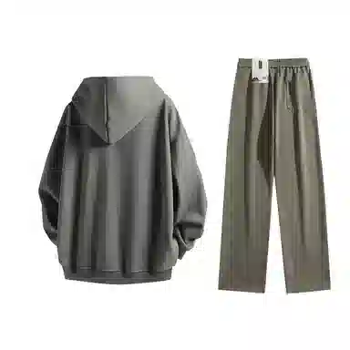 【懒人免搭配】布客行 重磅连帽纯色简约基础款春秋冬季一套开衫针织衫卫衣美式复古高街直筒中腰显高显瘦宽松百搭休闲运动套装 男女同款