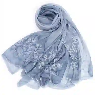 一米画纱 超仙气质加大绣花草染外出浪漫轻盈优雅纱巾 桑蚕丝 丝巾 女款