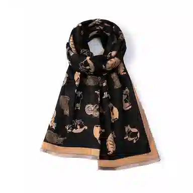 红豆 双面猫咪印花保暖外搭披肩 聚酯纤维 绒线围巾 男女同款情侣款