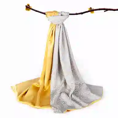 一米画纱 中式国风高级复古盘扣双面提花双层真丝长巾奢华两用 桑蚕丝 丝巾 女款