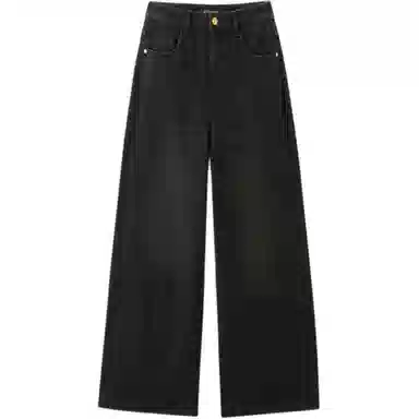 太平鸟 纯色口袋高腰直筒牛仔裤 女款