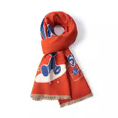 红豆 柔软卡通保暖加厚 聚酯纤维 绒线围巾 男女同款情侣款