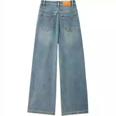 太平鸟 纯色口袋高腰直筒牛仔裤 女款