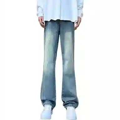 洋气先生 美式高街复古磨白水洗做旧时尚直筒中腰垂感宽松简约休闲百搭柔软亲肤平整抗皱微喇显高显瘦氛围感基础款牛仔裤 男女同款