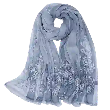 一米画纱 超仙气质加大绣花草染外出浪漫轻盈优雅纱巾 桑蚕丝 丝巾 女款