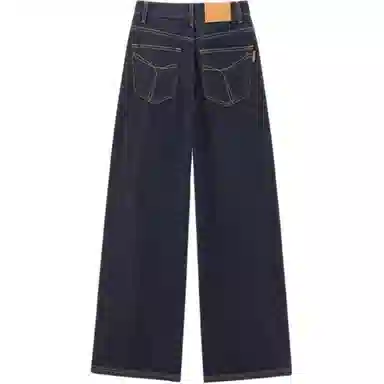 太平鸟 纯色口袋高腰直筒牛仔裤 女款