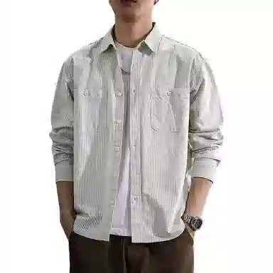 遨宇 高端美式复古通勤商务条纹长袖衬衫 男女同款