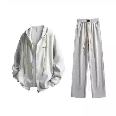 【懒人免搭配】布客行 重磅连帽纯色简约基础款春秋冬季一套开衫针织衫卫衣美式复古高街直筒中腰显高显瘦宽松百搭休闲运动套装 男女同款