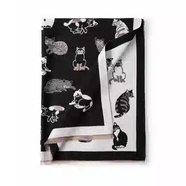 红豆 双面猫咪印花保暖外搭披肩 聚酯纤维 绒线围巾 男女同款情侣款