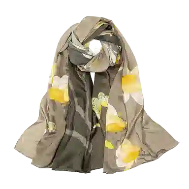 一米画纱 紫薇系列高级感立体花朵钉珠素绉缎旗袍外出中式印花 桑蚕丝 丝巾 女款