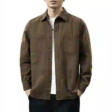 遨宇 高端简约休闲户外长袖男秋季重磅宽松工装极简衬衣外套潮衬衫 男女同款