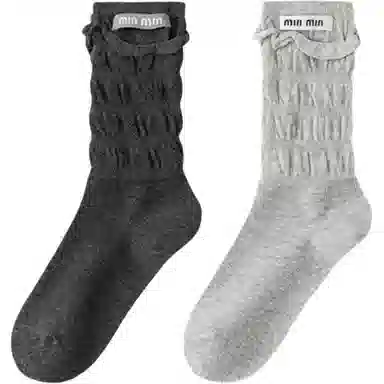 妮轻 纯棉小皮鞋纯色简约中筒袜 女款