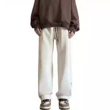 尘映 美式高街痞帅早秋常规加绒款菠萝格校园穿搭直筒阔腿裤男宽松拖地裤无性别亲肤学院百搭通勤运动裤子休闲裤 男女同款