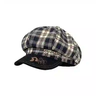 心水好物 日系复古格纹云朵显脸小百搭绣花字母小香风八角帽 聚酯纤维 贝雷帽 男女同款情侣款