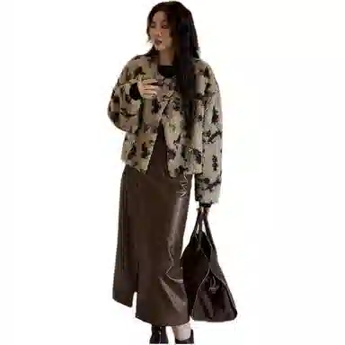 邓大喵 爱迷鹿毛绒绒小香风环保外套女秋冬保暖美拉德穿搭小个子皮草 女款
