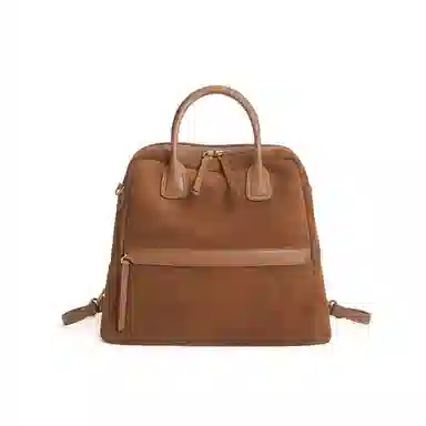 妙迪 早秋人气款秋冬美拉德复古品位牛皮品质独特背包 麂皮 双肩包 中号 女款 焦糖棕