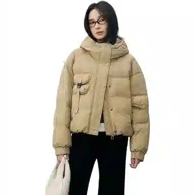 鸭鸭 纯色时尚连帽通勤简约舒适长袖羽绒服 女款