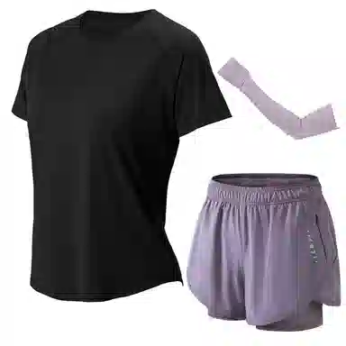 百思绒  纯色宽松舒适速干透气  健身套装  女款