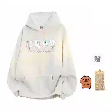 【重磅华棉350g】卡皮巴拉小黄豚 真刺绣烟花彩点毛绒贴布慵懒显瘦美式高街休闲上衣小众日常简约百搭设计感潮流春秋薄款连帽卫衣 男女同款