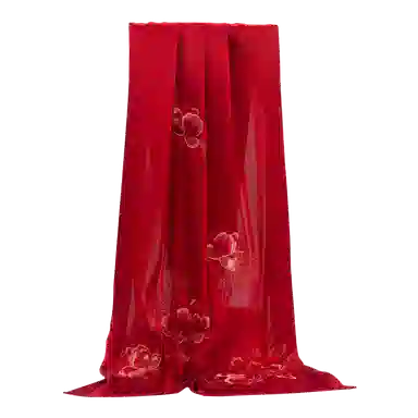 一米画纱 古典中式国风花朵精致优雅真丝刺绣素绉缎长巾丝韵系列 桑蚕丝 丝巾 女款