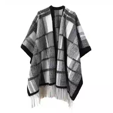 浪莎 复古百搭双面斗蓬外套宽松流苏围巾百搭保暖上衣外搭 聚酯纤维 披肩 女款