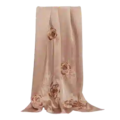 一米画纱 古典中式国风花朵精致优雅真丝刺绣素绉缎长巾丝韵系列 桑蚕丝 丝巾 女款