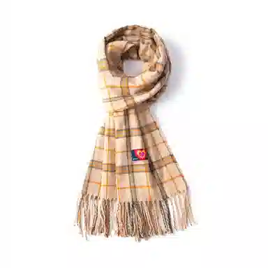 红豆 撞色格子流苏时尚百搭保暖 聚酯纤维 绒线围巾 男女同款情侣款