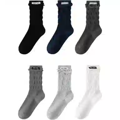 妮轻 纯棉小皮鞋纯色简约中筒袜 女款