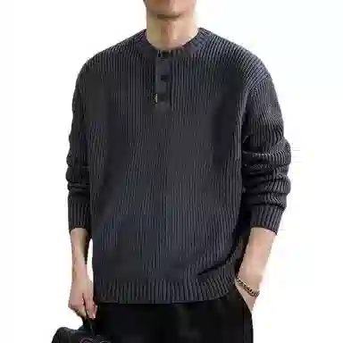遨宇 冬季美式潮流复古重磅森系风宽松潮牌亨利领休闲户外上衣针织衫 男女同款