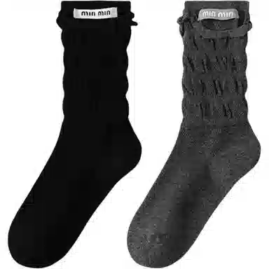 妮轻 纯棉小皮鞋纯色简约中筒袜 女款