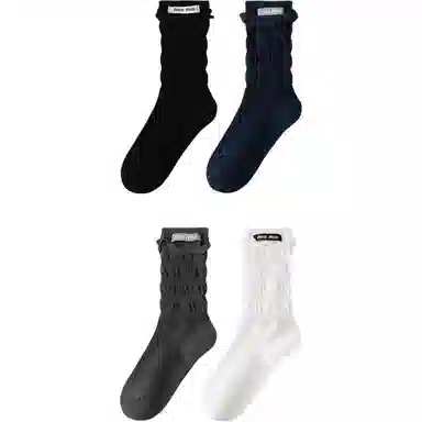 妮轻 纯棉小皮鞋纯色简约中筒袜 女款