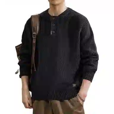 遨宇 冬季美式潮流复古重磅森系风宽松潮牌亨利领休闲户外上衣针织衫 男女同款