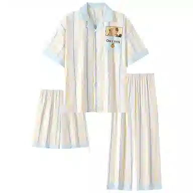 静英鸾 夏季女简约休闲亲肤宽松透气条纹设计家居服睡衣套装 女款
