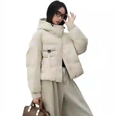 鸭鸭 纯色时尚连帽通勤简约舒适长袖羽绒服 女款