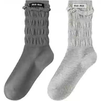 妮轻 纯棉小皮鞋纯色简约中筒袜 女款