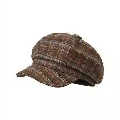 心水好物 英伦风复古格纹休闲百搭宽檐显脸小潮流八角帽 棉 贝雷帽 男女同款情侣款