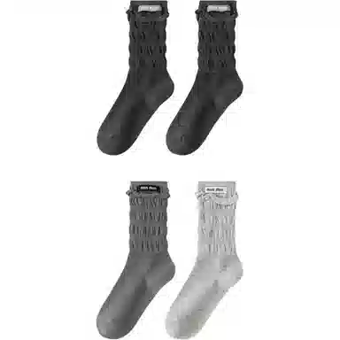 妮轻 纯棉小皮鞋纯色简约中筒袜 女款