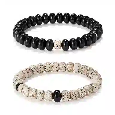 蔻斯琦 【圆满吉祥 稳定情绪】新中式国风檀木星月菩提黑白配超值一对装 国潮转运珠文玩盘串佛珠 好运 黑檀 木作手串 男女同款情侣款