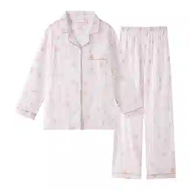 静英鸾 棉质长袖长裤翻领开衫可爱卡通小狗两件套家居服秋冬季睡衣套装 女款