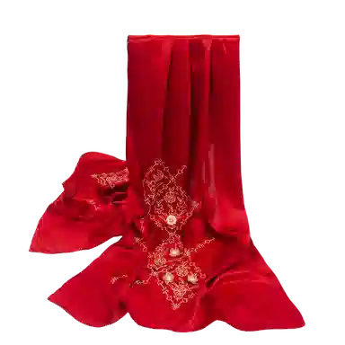 一米画纱 古典中式国风花朵精致优雅真丝刺绣素绉缎长巾丝韵系列 桑蚕丝 丝巾 女款