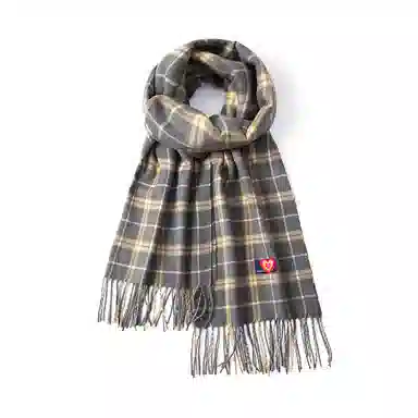 红豆 撞色格子流苏时尚百搭保暖 聚酯纤维 绒线围巾 男女同款情侣款