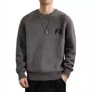 遨宇 美式潮牌休闲痞帅极简风字母刺绣秋冬款居家中性风宽松大码圆领外套针织衫 男女同款