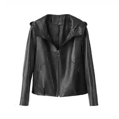 佐塞斯 轻奢外套连帽短款休闲皮衣 女款