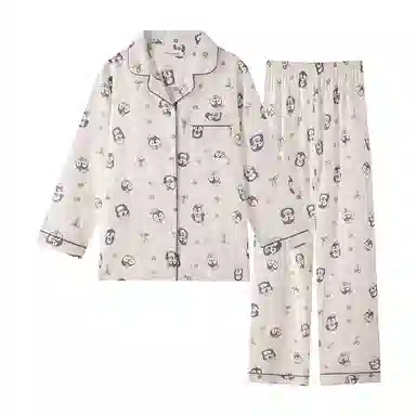 静英鸾 棉质长袖长裤翻领开衫可爱卡通企鹅两件套家居服秋冬季睡衣套装 女款