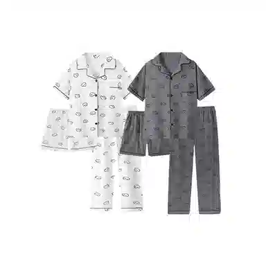 静英鸾 情侣舒适简约休闲短袖三件套可外穿家居服睡衣套装 男女同款