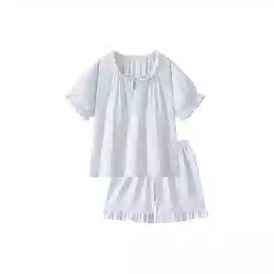 静英鸾 休闲舒适简约透气宽松圆领花边设计家居服睡衣套装 女款