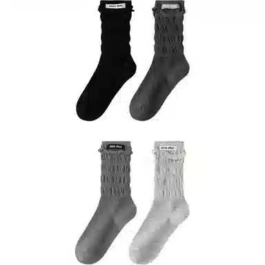 妮轻 纯棉小皮鞋纯色简约中筒袜 女款