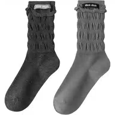 妮轻 纯棉小皮鞋纯色简约中筒袜 女款