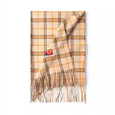 红豆 撞色格子流苏时尚百搭保暖 聚酯纤维 绒线围巾 男女同款情侣款